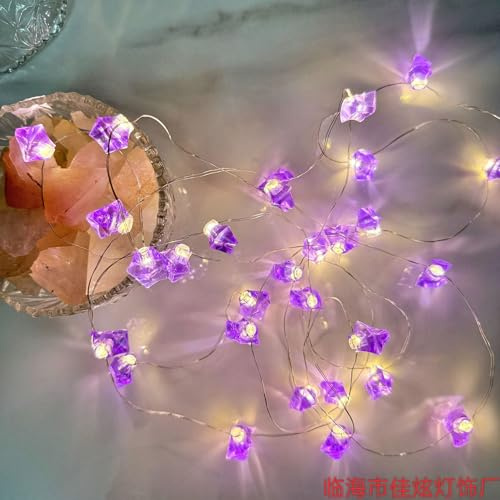 Koboko Catena luminosa di cristallo con 20 LED, 2 m, filo di rame, per interni, funzionamento a batteria, colore viola, per matrimonio, Natale, compleanno, camera da letto