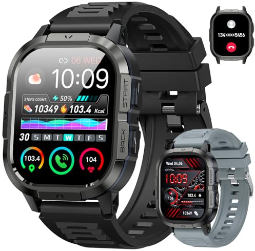 Smartwatch Uomo Donna Orologio Militare Digitale: Chiamate Bluetooth Smart Watch Contapassi Orologi Fitness Watch Sportive Cardiofrequenzimetro da Polso Impermeabile Notifiche Whatsapp per Android iOS
