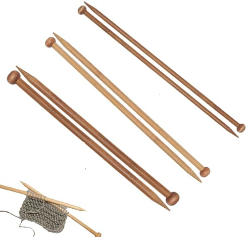 6Pcs Bamboo Knitting Needles, 6, 8, 10mm Sizes Needle Set, Eco-Friendly Chunky Wooden Knitting Needles, Single Pointed Straight Needle for Beginners, DIY Handmade Wool Sweater Scarf