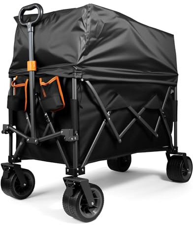 VonHaus Festival Cart on Wheels – Foldable Portable 200L Garden Trolley with 120Kg Weight Capacity – Comes with 210D Oxford Fabric Rain Cover for Garden, Camping, Picnic, Shopping