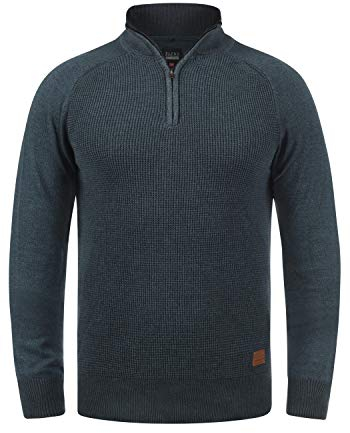 Blend BHGanbolf Herren Strickpullover Troyer Grobstrick Pullover mit Reißverschluss 100% Baumwolle Regular fit, Größe:2XL, Farbe:Navy (70230)