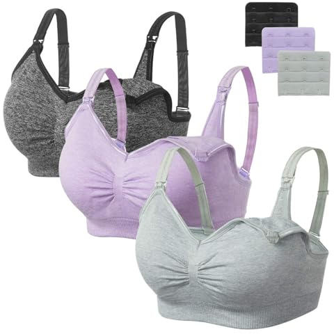 HBselect 3PCS Soutien Gorge Maternité,Bra de Grossesse Postnatal Prénatale sans Armature,Soutien-Gorge de maternité sans Couture pour Femmes allaitant avec rallonges de Soutien-Gorge,M