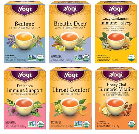 Yogi Get Well Tea Sampler (6 pk, 16 ea) - Organic Herbal Teas for Immune Support