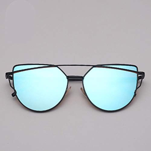UKKD Occhiali da Sole Cat Eye Sunglasses Donne dell'Annata di Vetro dello Specchio di Metallo Riflettente per Le Donne Retro,Nero Blu