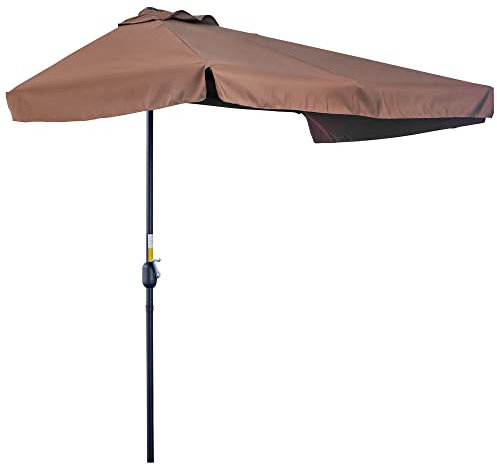 Outsunny Halber Sonnenschirm – Balkonschirm mit 5 Streben aus Metall, Maße: 2,3 x 1,3 x 2,49 m, Polyester, hohe Dichte, Schokoladenbraun