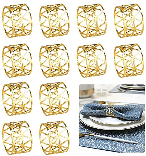 BUZIFU 12 stycken servettringar, guld, ihåliga servetthållare, för bröllopsfest, middag, matbord, dekoration