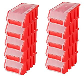 PROREGAL SuperSparSet 10x Sichtlagerbox 2 mit Deckel | HxBxT 7,5x11,6x16cm | Rot | Sichtlagerbehälter Sichtlagerkasten Sichtlagerkastensortiment Sortierbehälter Stapelbehälter
