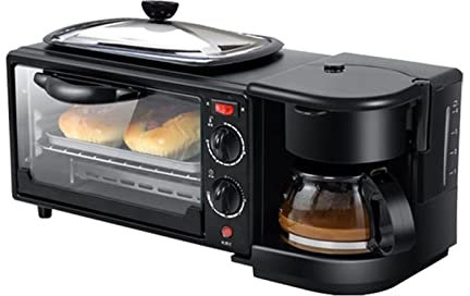 DieffematicMBJ Brödmaskin 3-i-1 frukostmaskin kaffebryggare spis Teppanyaki bröd pizza ugn ägg omelett stekpanna brödrost