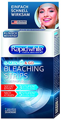Rapid White Express Bleaching Strips, 1er Pack (8 Sachets), für weißere Zähne in 4 Tagen, sichtbare Zahnaufhellung für Zuhause, Zahnbleaching ohne Wasserstoffperoxid