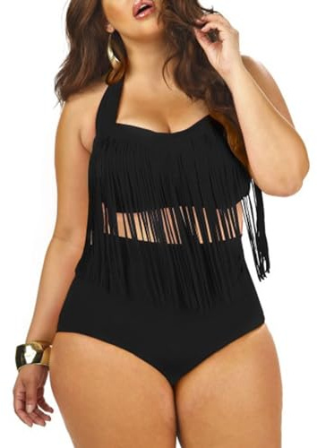 Maillot de bain deux pièces taille haute à franges pour femme - Maillot de bain surdimensionné - Vêtements de plage - Grande taille - Frange taille haute - Maillots de bain dos nu deux pièces -