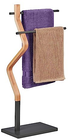 Relaxdays Porte-Serviettes au Design Original, 2 Barres en métal, Acier et MDF, HLP : 85x43,5x20 cm, Nature et Gris