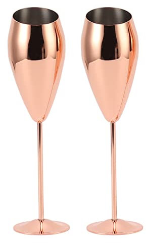 TOPINCN 2Pcs Copper Champagne Flutes Set Cups Goblet Brass Bar Glasses Champagne Glass Tulip Cup Wine Glass Brass Plated Box Copper Plated Tulip Cup