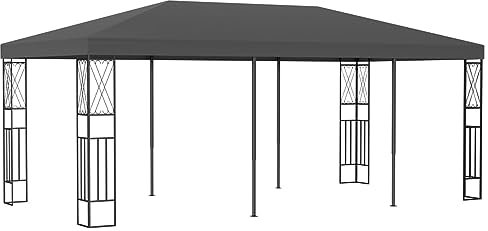 Homgoday Paviljong, trädgårdspaviljong med tak, trädgårdstält, festtält, trädgårdspaviljong, lusthus, öltält, UV-skydd för trädgård, terrass, gård, 3 x 6 m, antracit tyg