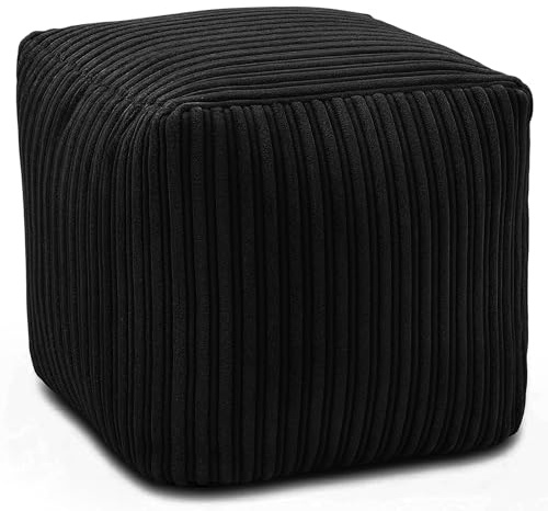 KISAA Living Cozy Jumbo Cord Footstool Bean Bags, Stylish & Durable Jumbo Cord Square Foot Rest Pouffe Beanbags, Durable & Comfortable (Square (40x40x40cm), Black)