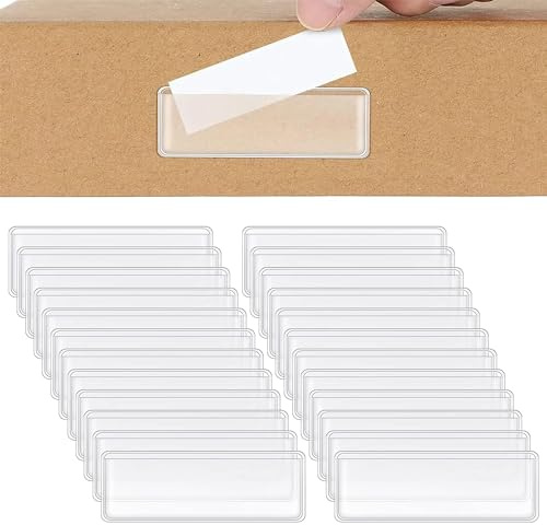 HAOBIN Etikettenhalter Selbstklebend Etikettenhalter Klein Zum Klemmen Transparent Visitenkarten Taschen Transparent Namensschild Etikettenträger Selbstklebend Für Regal Schubladen (24 Pcs)