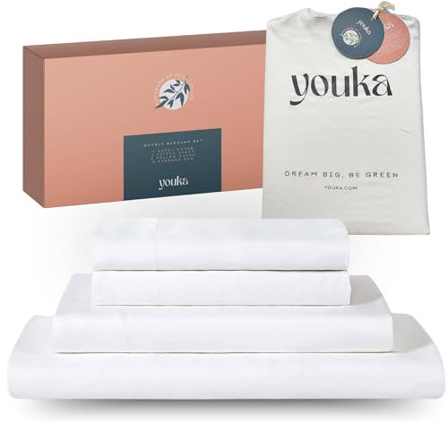 YOUKA Luxury Eucalyptus Silk Bedding Double Size - Cooling Bed Sheets, Superior Softness, Sustainable Tencel - Oeko-Tex® Certified, Bamboo Alternative