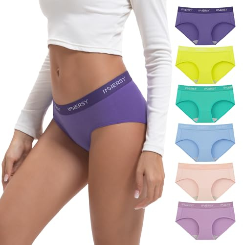 INNERSY Bragas Mujer Algodón Comodas Braguitas Cinturón Deportivo Pack de 6 | Cuecas Mulher Algodão Transpirable, Ropa Interior Cintura Media, Suaves y Elásticas, Entrepierna 100% Algodon, Sin Etiquetas