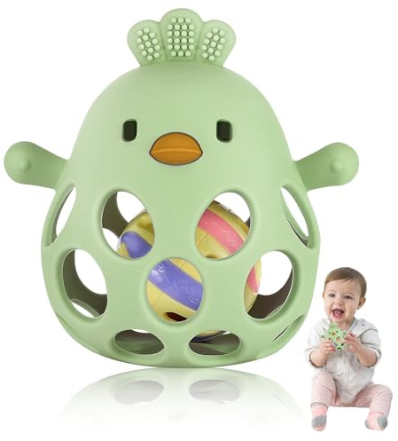 Collazoey Anello per la Dentizione Giocattolo per Bambini, Palla da Prensione per Bambini, Giocattolo Montessori, Silicone Senza BPA per la Dentizione & Palla da Prensione, Giocattolo Sonaglio, Regalo