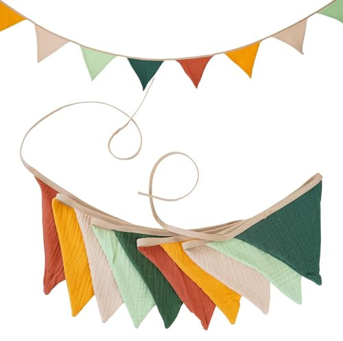 AOOTUERL Bannière triangulaire en tissu de 2,6 m, réutilisable en coton double face pour décoration de maison, lit, filles et garçons, décoration de fête prénatale, fête dans le jardin