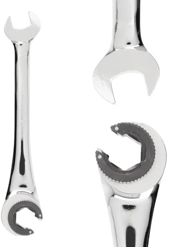 B2C Open End Wrench with Semi-Open Ratchet Combination Spanner Flare Nut Garage Workshop 8mm - 19mm Mechanic Home DIY (13mm)