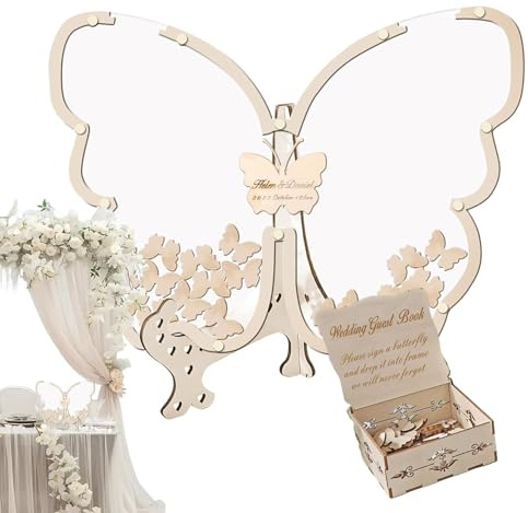 Libro de invitados a la boda de madera, Signo de invitado de mariposa,Libro de visitas de madera Recepción de boda | Recuerdos recuerdos, libro de visitas de firma para el cumpleaños de graduación
