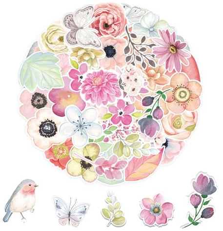 YZROHYI 100 PCS Pegatinas Scrapbooking de Flores y Plantas,Calcomanias de Flores,Flower Stickers Bullet Journal,Stickers Aesthetic Journaling,Pegatinas Decorativas Album Fotos,Scrapbooking Materiales