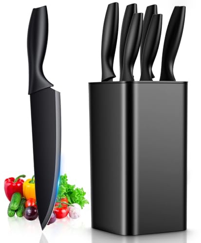 Cexovo 6 Piezas Cuchillos de Cocina Juego de Cuchillos de Cocina Set Cuchillo de Chef, con Bloque, Set para Pan, Cebollero, Chef, Carne y Pelar, en Acero Inoxidable, Tacto Suave, Mango Ergonómico