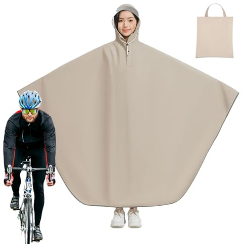 Generico - Poncho impermeable para bicicleta, con capucha y bandas reflectantes, para senderismo, camping, viajes, ciclismo, hombres y mujeres, café, M