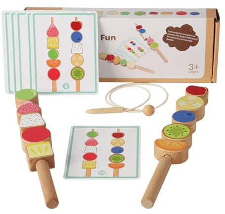 Folpus Kit di Apprendimento per Perline di Legno, Blocchi Impilabili, Allenamento Del Pensiero, Gioco di Ordinamento Delle Perline, Abbinamento Delle Forme P