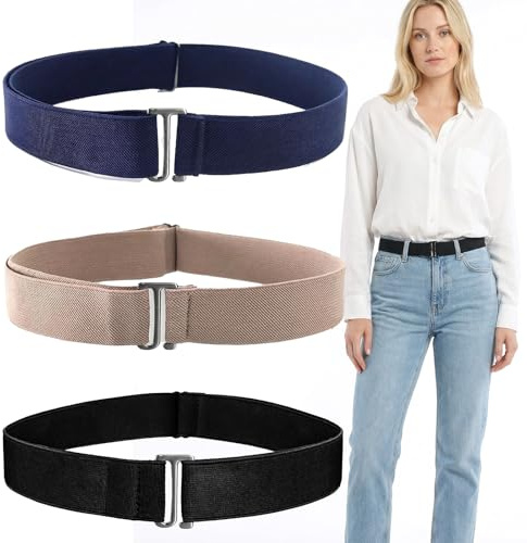 Nogeqi 3 stycken osynligt bälte dam elastiskt bälte stretchbälte dam justerbart med krokstängning synligt för jeans byxor klänningar aftonklänningar