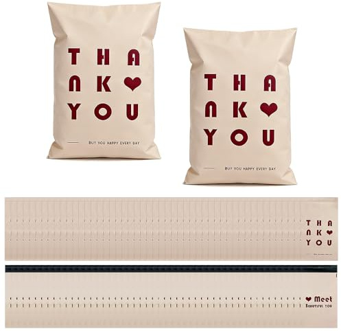 FEIHS 100 Pièces Sacs Postaux,pour les vêtements,l'emballage de colis | PE,excellente résistance,17 x 26 cm,imperméable,fermeture autocollante,orné d'un motif «Thank You»,pour les sacs d'expédition