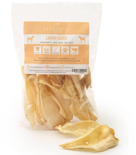 Dragonfly Products Lamb Ears for Dogs & Puppies, Air-Dried Dental Chew