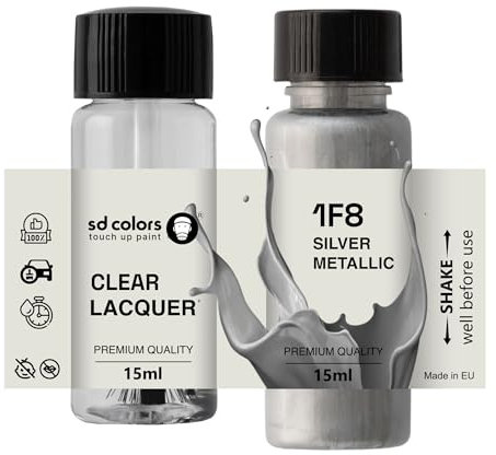 SD COLORS ARGENTO METALLICO 1F8, vernice per ritocchi, 15 ML, colore argento metallizzato (coppia+lacca)