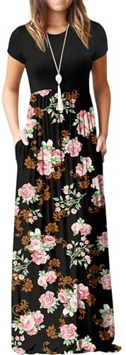 GRECERELLE Womens Maxi Dress Summer Casual Long Dresses for Ladies with Pockets (FP Rose Black, L)