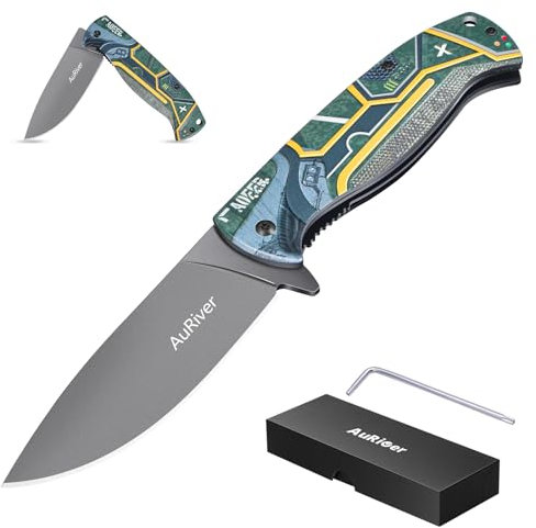 AuRiver Klappmesser Messer Outdoor & Survival Taschenmesser, Überlebensmesser, Wandermesser, Jagdmesser, Klappmesser mit Aluminiumgriff im 3D-Druck, für Outdoor, Camping & Survival