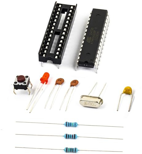 Breadboard Basic Kits for Arduino Project Atmega328P-PU Atmega328p with Uno R3 Bootloader, Dip28 Socket,16MHz Crystal, 1M Resistor, 100nF Capacitor, Reset Tactile Switch