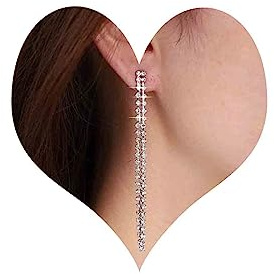Inateannal Vintage Strass Goccia Orecchini Lunghi - Catena Di Cristallo In Argento Tennis Con Nappe - Brillare Cz Penzoloni Gioielli Per Donne E Ragazze