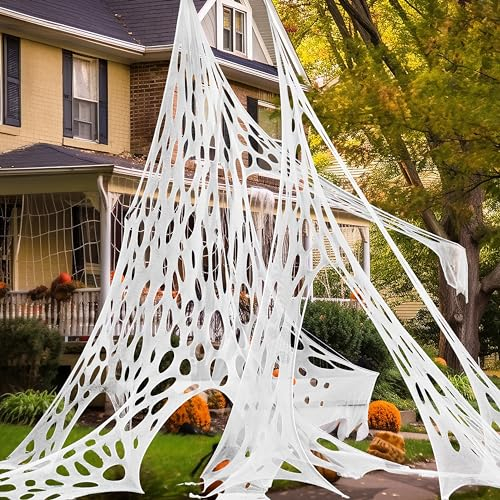 JOYIN 1000sqft Decorazione Ragnatela Gigante di Halloween, Taglia la Tua Rete di Ragno Elastica, Decorazione di Ragnatele Flessibili Spettrali Fai da Te per Decorazioni Esterne della Casa Stregata