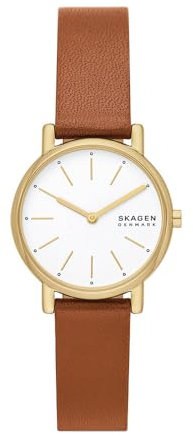 Skagen Signatur Uhr für Damen, Quarzwerk mit Edelstahl- oder Lederarmband, Braun und Weiß, 30MM