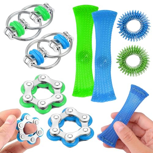 Jouet Anti Stress Fidget 8 Pièces, Spinner Doigts Jouet | Fidget Toys Anti Stress, Porte Clef Anti Stress pour Enfants et Adultes