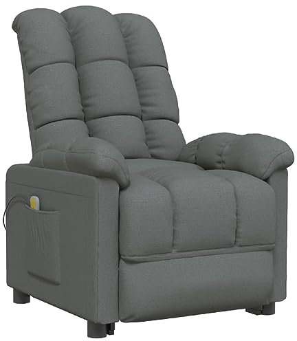 vidaXL Massagesessel, Sessel Verstellbare Rückenlehne Fußteil, Fernsehsessel Relaxsessel mit Liegefunktion, Liegesessel Polstersessel Ruhesessel, Dunkelgrau Stoff