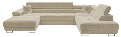 Mirjan24 Ecksofa Torezio Bis mit Bettkasten, Einstellbare Kopfstützen, Sofa mit Schlaffunktion, Eckcouch für Wohnzimmer, Polsterecke, U-Form Couch mit Bettfunktion (Manila 02, Seite: Rechts)
