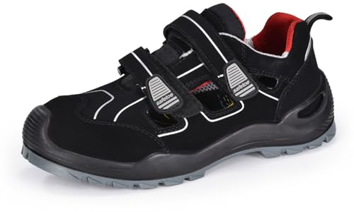 SAFETOE Sandalias de Seguridad 7518 de Piel de Vaca de Ante auténtico, Parte Superior S1P, Suela antiestática, Antideslizante, Plantillas de Espuma viscoelástica, Puntera de Acero, Placa de Acero