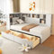 Gelukueub Platform bed with trundle & bookcase & USB, Single Bed-3ft(90 * 190cm), Household bed, Multifunctional bed, with 2 storage drawers, dust-proof cabinet and shelves, large storage space,white