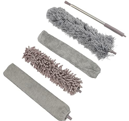 HOUDERCO Microfiber Dust Brush Set Ceiling Duster Extendable Pole Telescopic Dusters for Cars Computers Air Conditioners