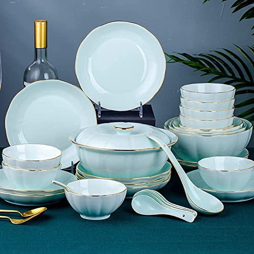 Bone porslin servisset för 8/18/30 stycken, modernt blått porslinsset Festservisset Porslin frukosttallrik servis Nudelskål för dekoration, A (B)