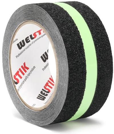WELSTIK Rutschfestes, im Dunkeln leuchtendes Klebeband - Sicherheit zur Markierung von Treppen, Geländern, Türöffnungen und Ausgängen | 5cm * 5m
