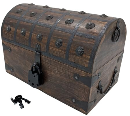 Aiden Asher Handmade Pirate Treasure Chest - Wooden Storage Box with Iron Lock & Skeleton Key - Rustic Decorative Jewelry (Large 13 x 8 x 9)