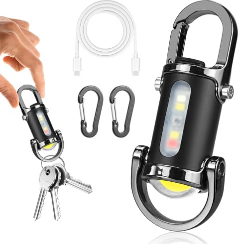 Mini Taschenlampe Schlüsselanhänger, 1200LM LED Taschenlampe Schlüsselanhänger, Multifunktional Taschenlamp Aufladbar Mit Karabiner, COB-SchlüSselanhäng Wasserdicht für Outdoor Camping (Schwarz)