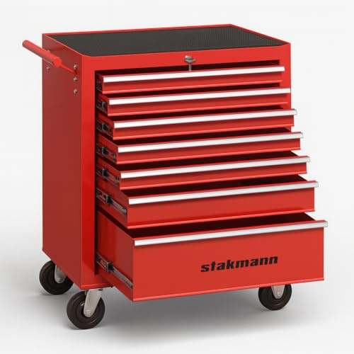 STAKMANN Carrello Portautensili con 7 Cassetti in Acciaio, Carrellino per Attrezzi Multiuso, Armadietto per Strumenti di Lavoro con Ruote, Ideale per Officine, Garage, Fai da Te, 68 x 33 x 78 cm